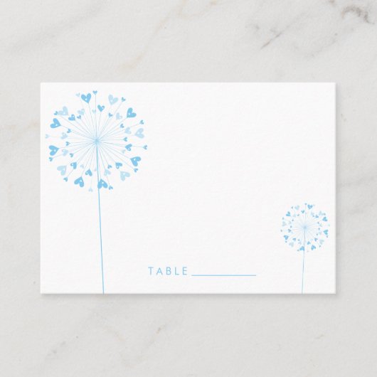 ブルーダンデリオンフラワーズラブハートサマー結婚ズ プレイスカード (正面)