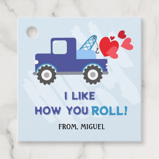 ブルーダンプトラックハートバレンティンギフトラベル フェイバータグ (正面)