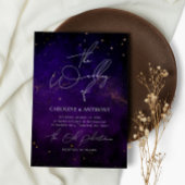 ブルーダークパープルウォーターカラーマジカル金ゴールド結婚ズ 招待状