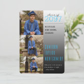 ブルーダークライトフォト引用文3写真モダン卒業 案内状 (スタンド正面)