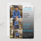 ブルーダークライトフォト引用文3写真モダン卒業 案内状 (正面)