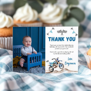 ブルーダートバイクボーイの誕生日パーティーの写真 サンキューカード
