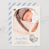 ブルーチお洒落ック男の赤ちゃん生誕発表 案内状 (正面/裏面)