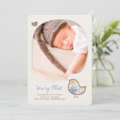 ブルーチお洒落ック男の赤ちゃん生誕発表 案内状 (スタンド正面)