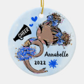 ブルーチアリーダーガールオーナメントダークスキン&ヘア セラミックオーナメント (正面)