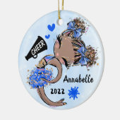 ブルーチアリーダーガールオーナメントダークスキン&ヘア セラミックオーナメント (左)