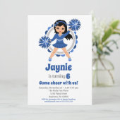 ブルーチアリーダーブラックヘアガールズ応援誕生日 招待状 (スタンド正面)