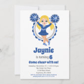 ブルーチアリーダー – ブロンドガールズ応援誕生日 招待状 (正面)