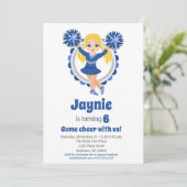 ブルーチアリーダー – ブロンドガールズ応援誕生日 招待状 (スタンド正面)