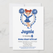 ブルーチアリーダー – レッドヘッドガールズ応援誕生日 招待状 (正面)