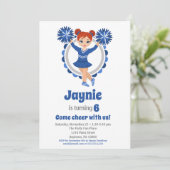 ブルーチアリーダー – レッドヘッドガールズ応援誕生日 招待状 (スタンド正面)