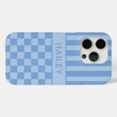 ブルーチェッカーストライプのオーダーメイド Case-Mate iPhoneケース (裏面 (横))