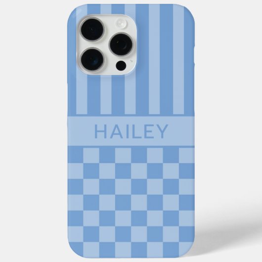 ブルーチェッカーストライプのカスタムデザイン Case-Mate iPhoneケース (裏面)