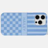 ブルーチェッカーストライプのカスタムデザイン Case-Mate iPhoneケース (裏面 (横))