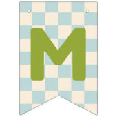 ブルーチェッカー柄のMerry & Brightバンタバナー バンティングフラッグ (第3の旗)