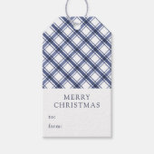 ブルーチェックのクリスマス ギフトタグ (正面)