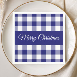ブルーチェックのファームハウススタイル メリークリスマス スタンダードカクテルナプキン