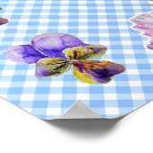 ブルーチェックパンジー花の shabby chic ポスター (角)