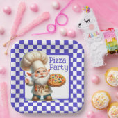 ブルーチェックピザパーティー ペーパープレート (パーティー)