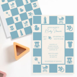 ブルーチェックベビーシャワー招待状 招待状
