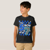 ブルーチェック柄 6歳から7歳 サッカーの誕生日 Tシャツ (正面フル)