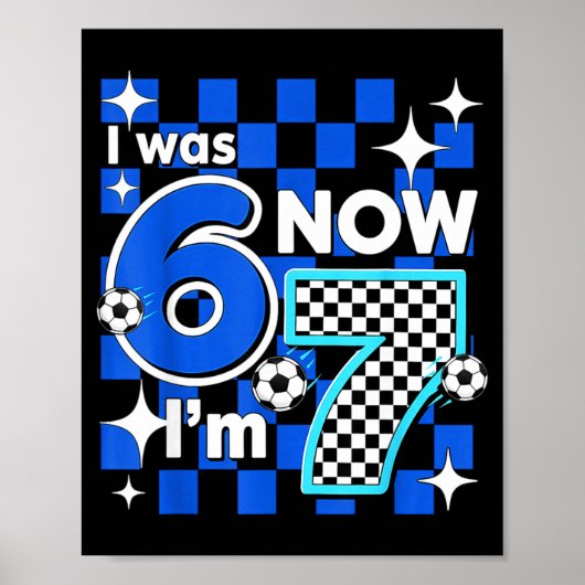 ブルーチェック柄 6歳から7歳 サッカー 誕生日 ボーイ ポスター (正面)