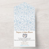 ブルーチェック頭が切れるおむつ男の子ベビーシャワー招待状 オールインワン招待状 (内側)