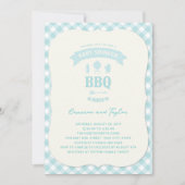 ブルーチェックBBQボーイベビーシャワー夏パーティー 招待状 (正面)