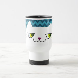 ブルーチェブロンかわいい白猫の猫用トラベルマグ トラベルマグ