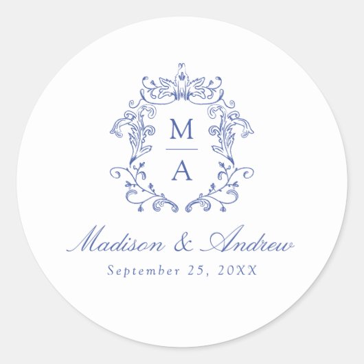 ブルーチエレガントノイスリークレストモノグラム結婚ズ ラウンドシール (正面)