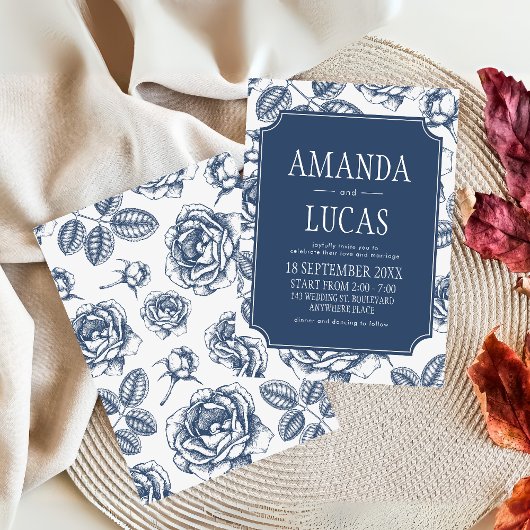 ブルーチエレガントノイスリ結婚ーの 招待状