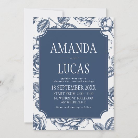 ブルーチエレガントノイスリ結婚ーの 招待状 (正面)