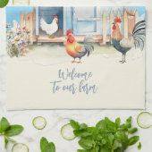 ブルーチキンクープファームハウスディッシュタオル キッチンタオル (折り畳み)