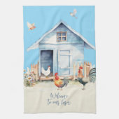 ブルーチキンクープファームハウスディッシュタオル キッチンタオル (縦)