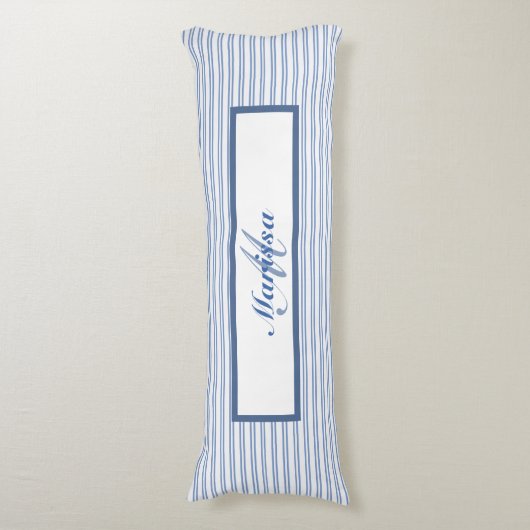 ブルーチキングストライプズファームハモノグラムのウス ボディピロー (正面縦)