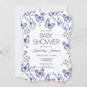 ブルーチノイスリーバタフライベビーシャワー招待状 (正面)