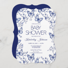 ブルーチノイスリーバタフライベビーシャワー招待状