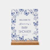ブルーチノイスリーバタフライベビーシャワー招待状 アクリルサイン (正面)