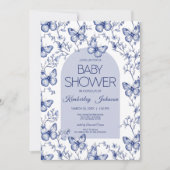 ブルーチノイスリーバタフライベビーシャワー招待状 招待状 (正面)