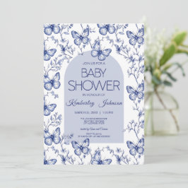 ブルーチノイスリーバタフライベビーシャワー招待状 招待状