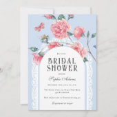 ブルーチノイスリービクトリアンフローラブライダルシャワー 招待状 (正面)