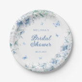 ブルーチノイスリーフローラ水彩ブライダルシャワー ペーパープレート (正面)