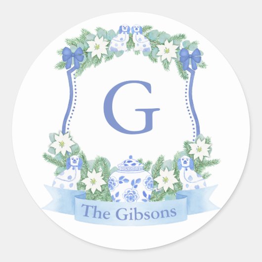 ブルーチノイスリーホリデイズクレスト封筒用シール ラウンドシール (正面)