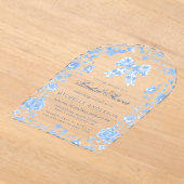 ブルーチノイスリーヴィンテージフローラブライダルシャワー アクリル招待状 (レイダウン)