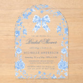 ブルーチノイスリーヴィンテージフローラブライダルシャワー アクリル招待状 (正面)