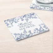 ブルーチノイスリーヴィンテージフローラブライダルシャワー スクエアペーパーコースター (アングル)