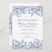 ブルーチノイスリーヴィンテージフローラ誕生会 招待状 (正面/裏面)