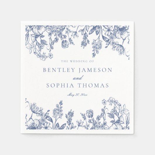 ブルーチノイスリーヴィンテージ結婚フローラのデザート スタンダードカクテルナプキン (正面)