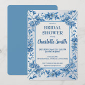 ブルーチノエレガントイセリーフローラブライダルシャワー 招待状 (正面/裏面)