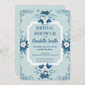 ブルーチノエレガントイセリーフローラブライダルシャワー 招待状 (正面/裏面)